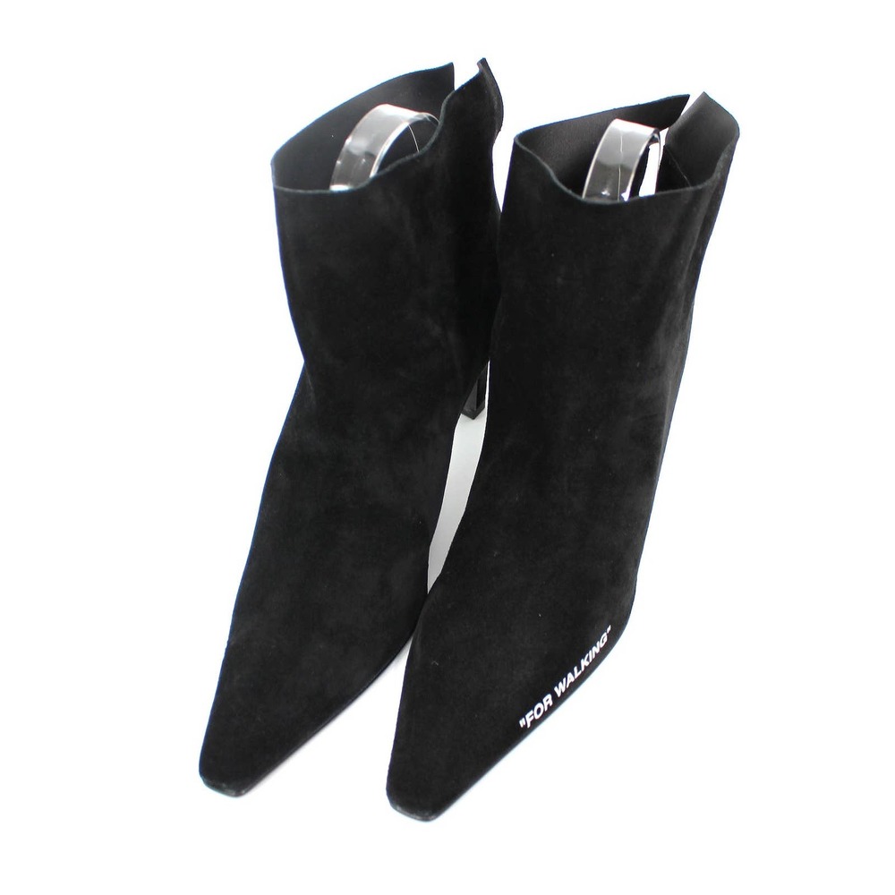 Off-White Virgil Abloh Black Suede For Walking Heeled Ankle Bootie 37 NEW Heels - Picture 2 of 8